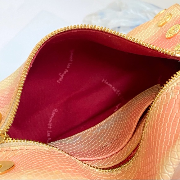 HAMMITT LOS ANGELES CORAL PINK GOLD HIMALAYAN SNAKE TONY CROSSBODY PURSE - Picture 8 of 15